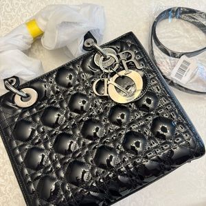 Authentic Medium Lady Dior in black patent